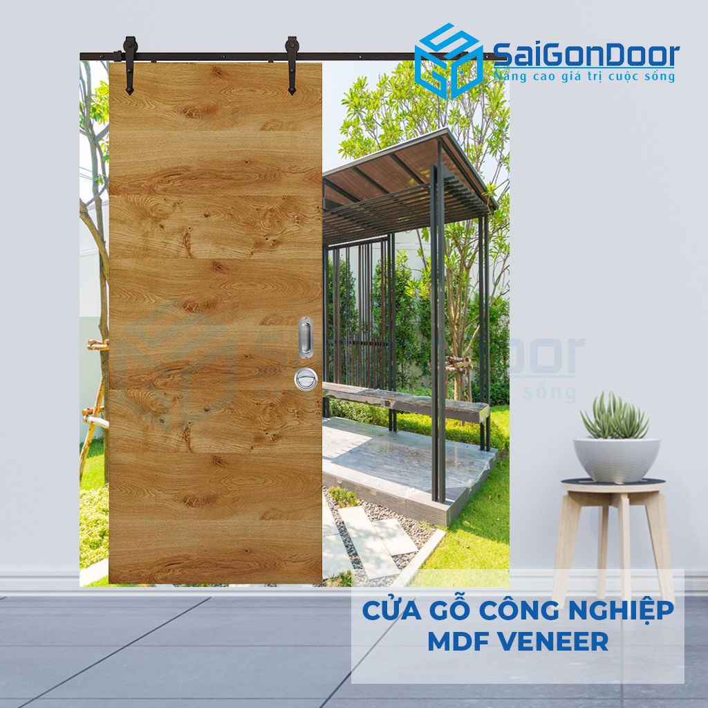 Cửa gỗ công nghiệp MDF Veneer dáng cửa lùa, cửa trượt