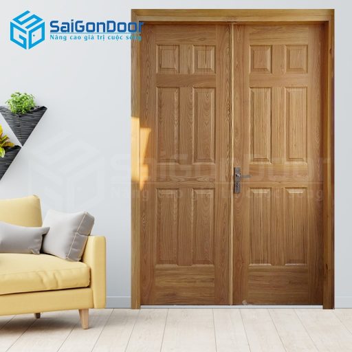 Cửa gỗ công nghiệp HDF Veneer 12A-Ash 2 canh